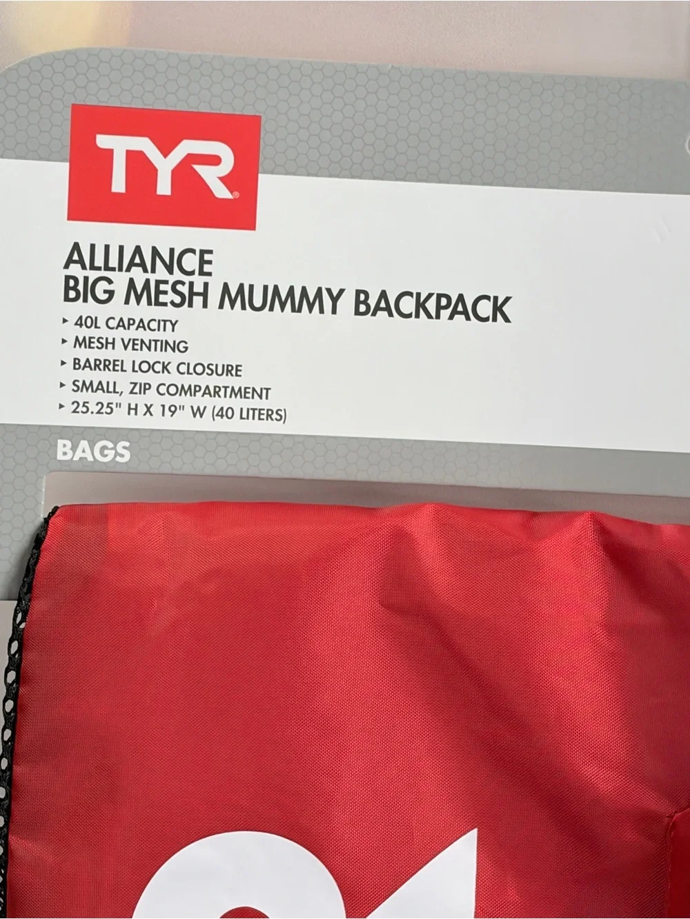 TYR Alliance Big Mesh Mummy Backpack 40L Red NWT